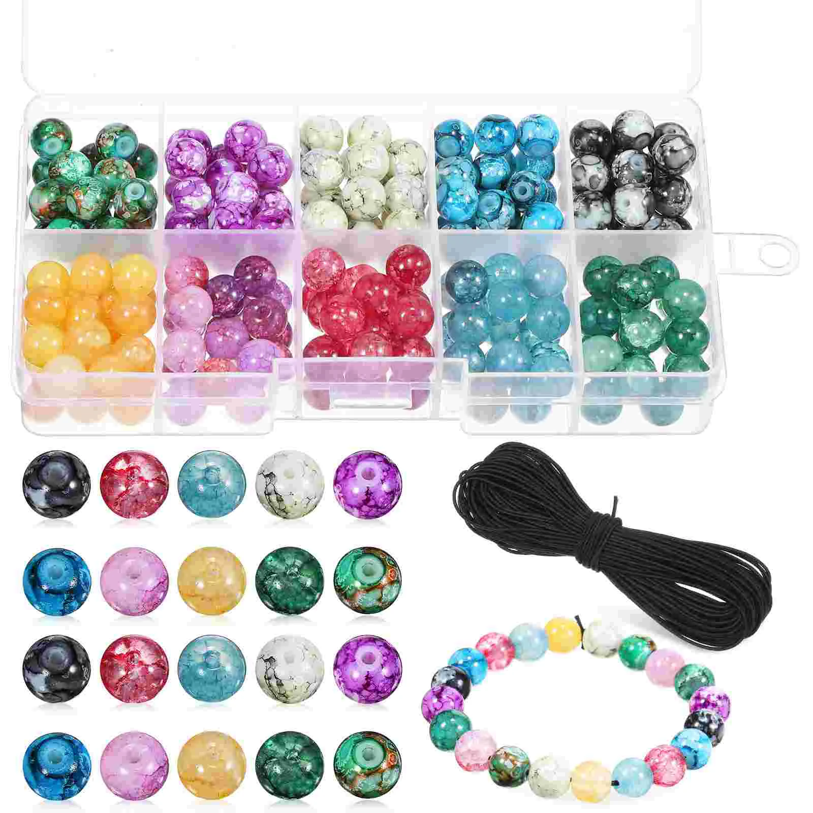 

200pcs Round Beads Jewelry Spacer Beads Small Charm Beads with Elastic Rope for Necklace Bracelet