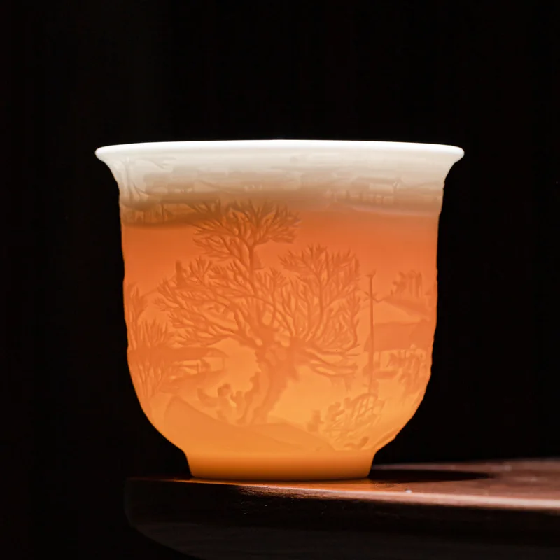 

Dehua Suet Jade White Porcelain Kung Fu Tea Cup Heart Sutra Cup Master Cup Ceramic Tea Cup Single Cup Tea Cup Personal Baifu