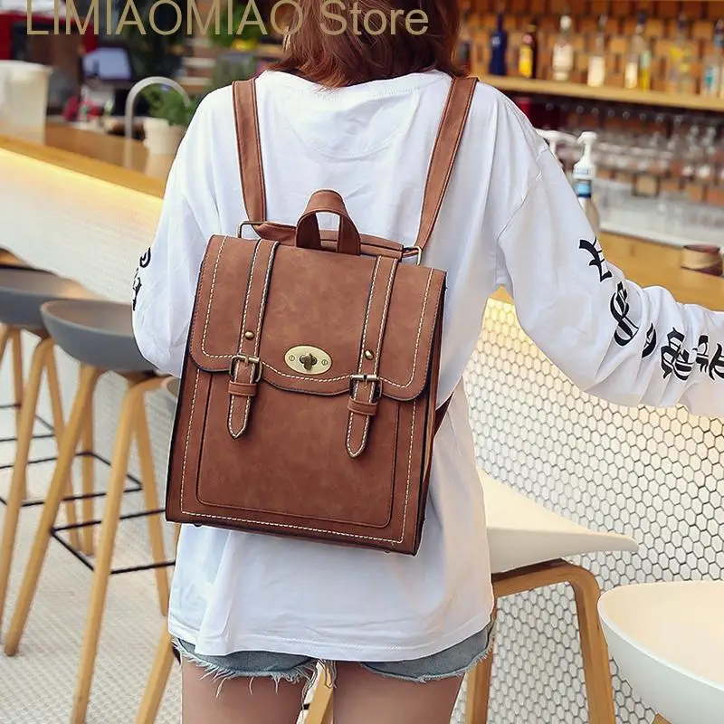 

New Fashion Women Leather Backpack Pu Urban Preppy Style School Bag Backpacks For Teenage Girls Vintage Feminina Shoulder Bags