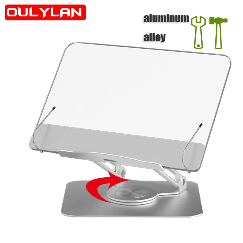 

360° Rotate Reading Rack Aluminum Alloy Acrylic Panel Tablet Laptop Bracket Heightening Holder Folding Lifting Reading Bookshelf