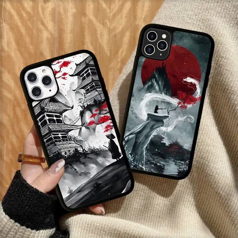 

MaiYaCa Landscape ink Painting Japan Samurai Phone Case Silicone PC+TPU Case for iPhone 11 12 13 Pro Max 8 7 6 Plus X SE XR