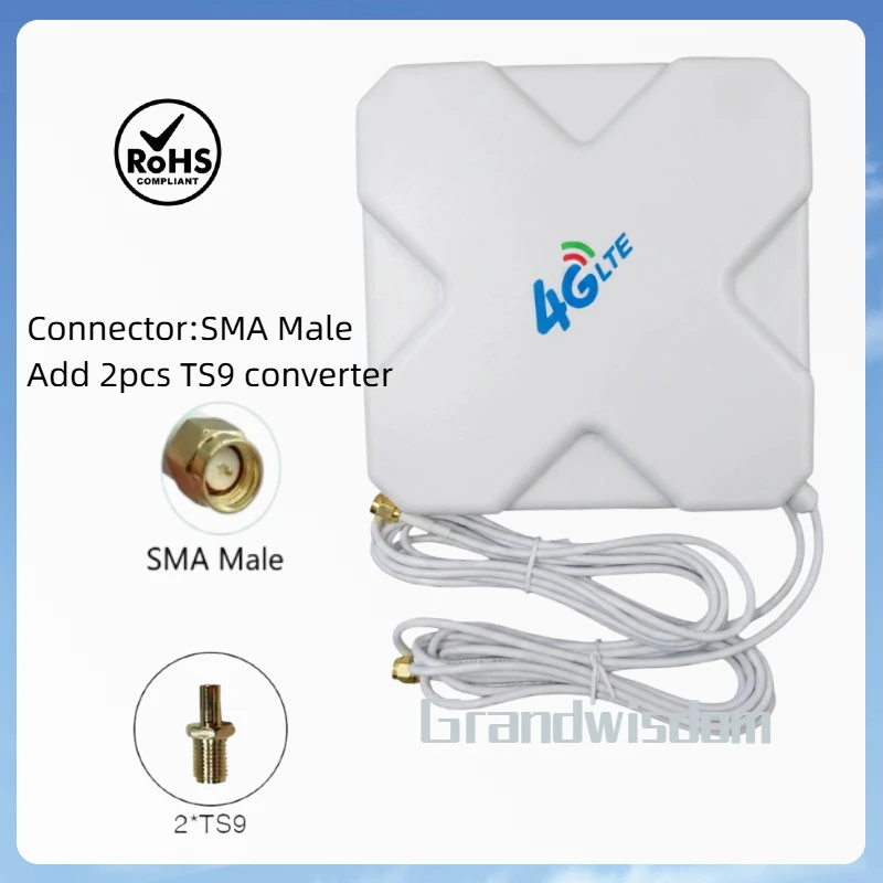 Фото Антенна 4G LTE 700-2700 МГц, усиление 35dBi, двойной кабель, разъемы SMA Male X2, 698-960/1700-2700 МГц для роутера/репитера Huawei 4G №4