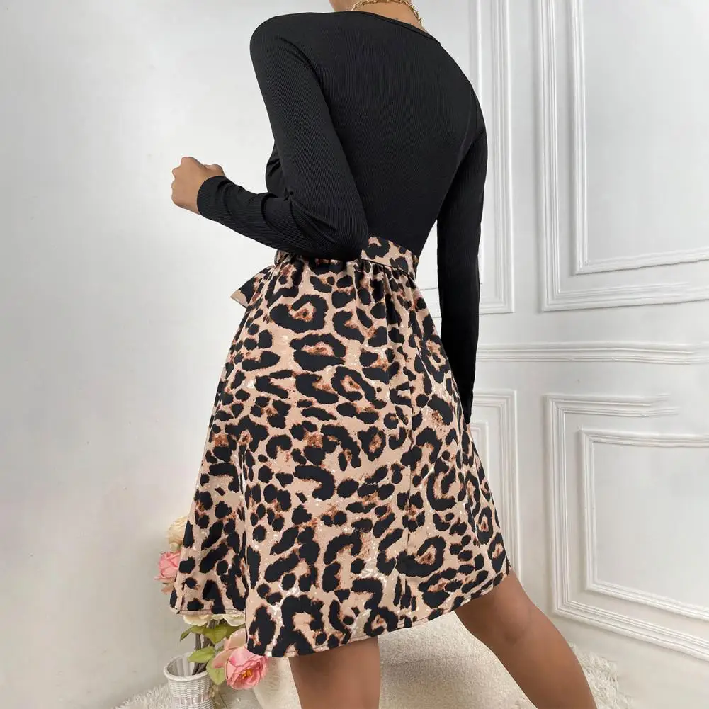 

Casual Dress Crew Neck Stretchy Loose Hem Sexy Patchwork Color A-Line Pullover Party Dress Vacation Dress Streetwear