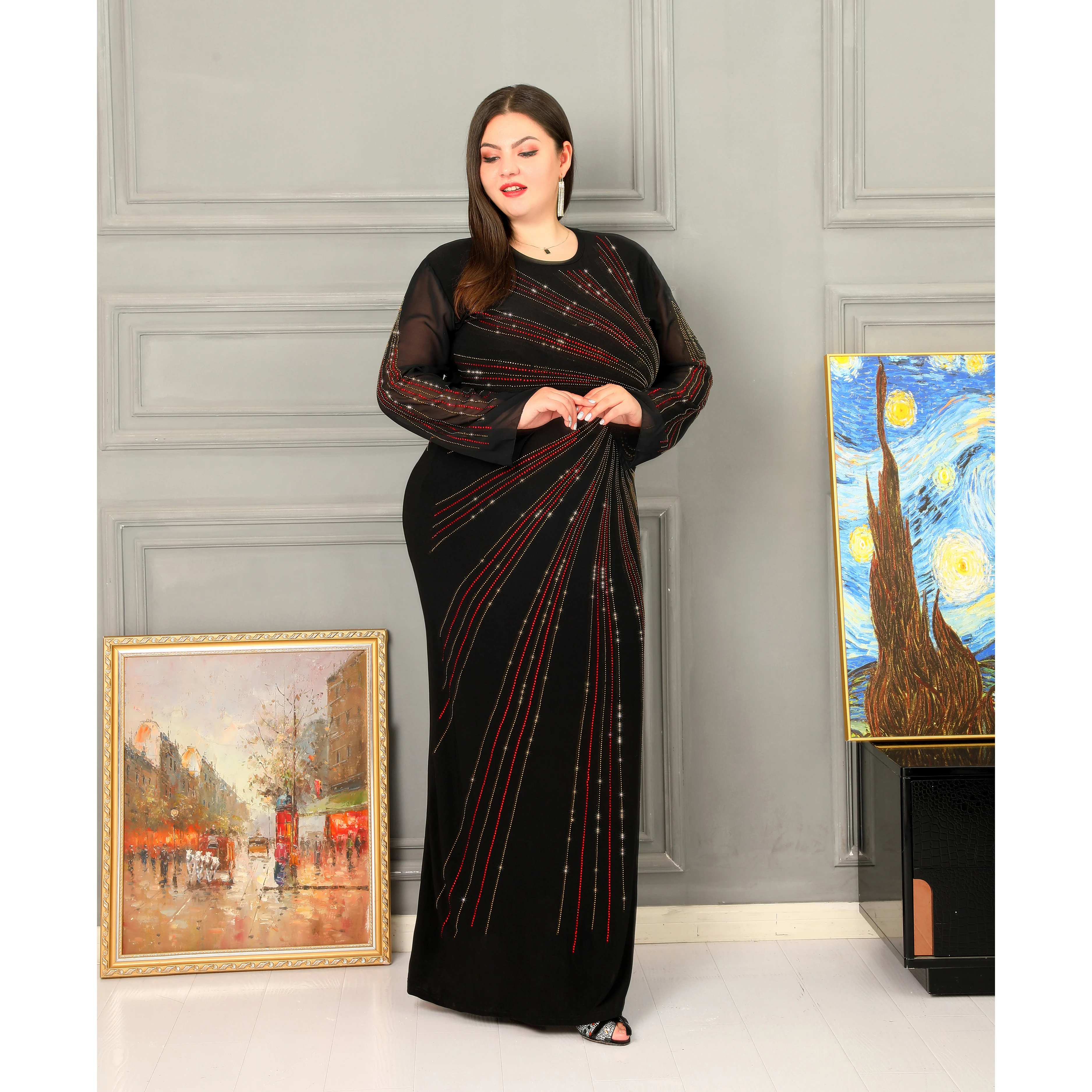 

платье женское мусульманские платья платье винтажное Женская одежда, мусульманский костюм, яркий черный блестящий халат из Кении, элегантн...