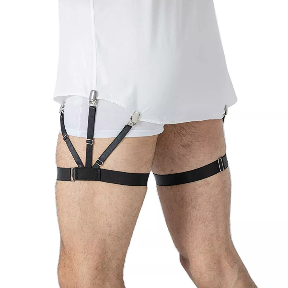 Men Shirt Stays Garters Belt Adjustable Elastic Shirt Holder Straps Keep Shirt Tucked In Non-Slip Shirt Tuckers Leg Suspenders