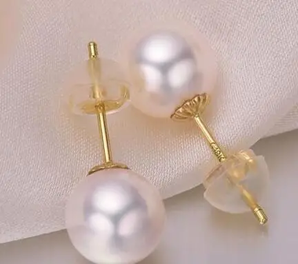 

free shipping luxury Noble jewelry Genuine charming pair of 10-11mm round south sea white pearl earring 18k gold