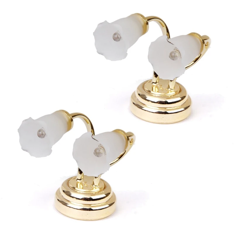 

2X 1:12 Doll House Miniature LED Mini Double Headed Wall Lamp Light