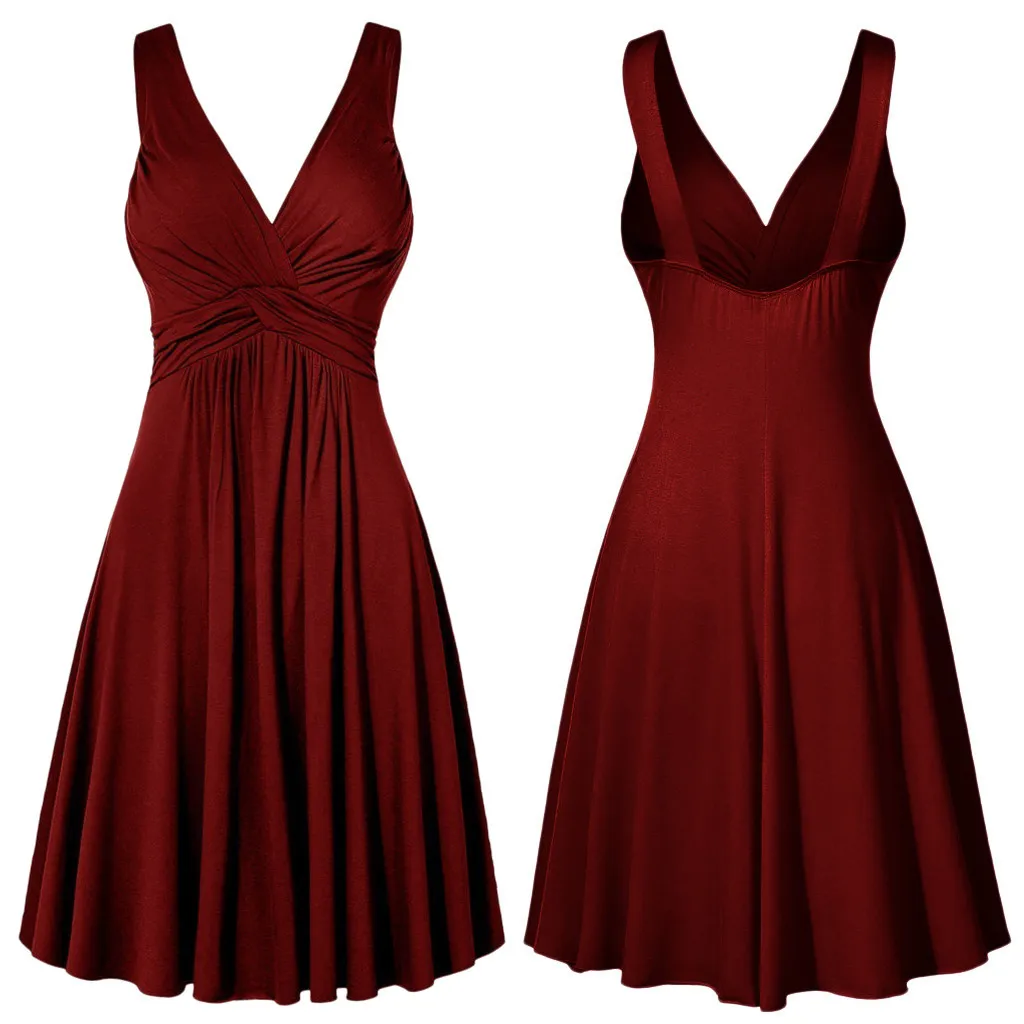 

Women's Elegant Tank Prom Party Dresses 2023 New Wine Red Black V-neck Backless Midi Evening Robe Sleeveless Sexy Cocktail Dress