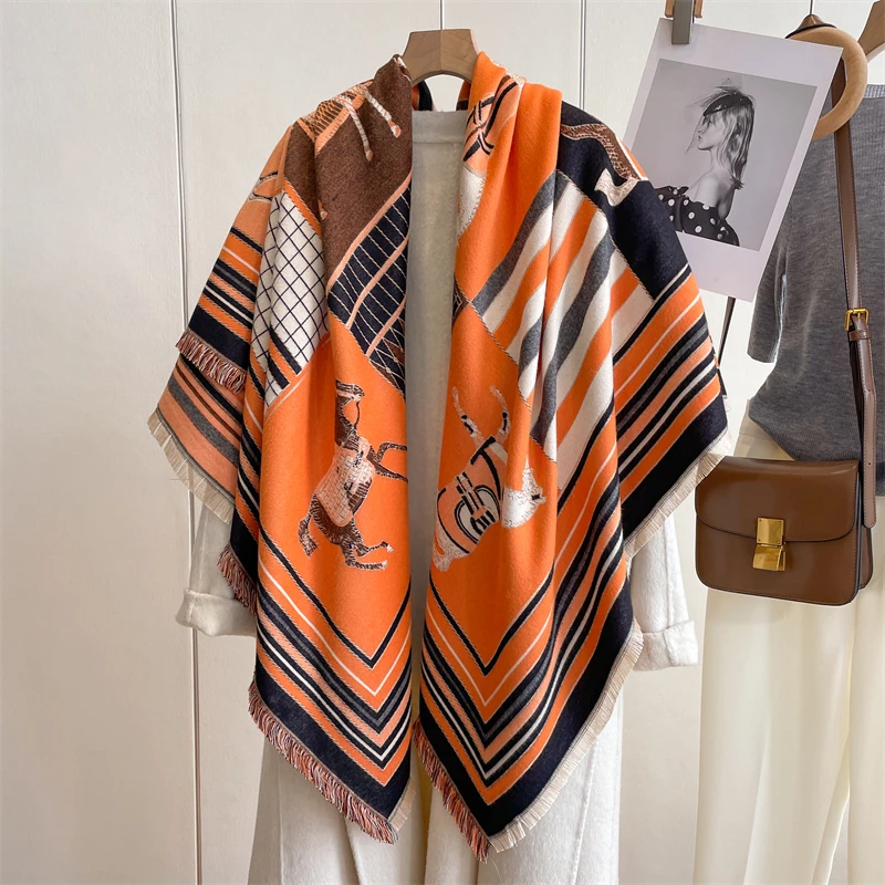 

Теплое пончо с принтом дома, кашемировый шарф, модный толстый зимний палантины из пашмины, дизайнерская шаль, накидка, одеяло для путешествий, Echarpe