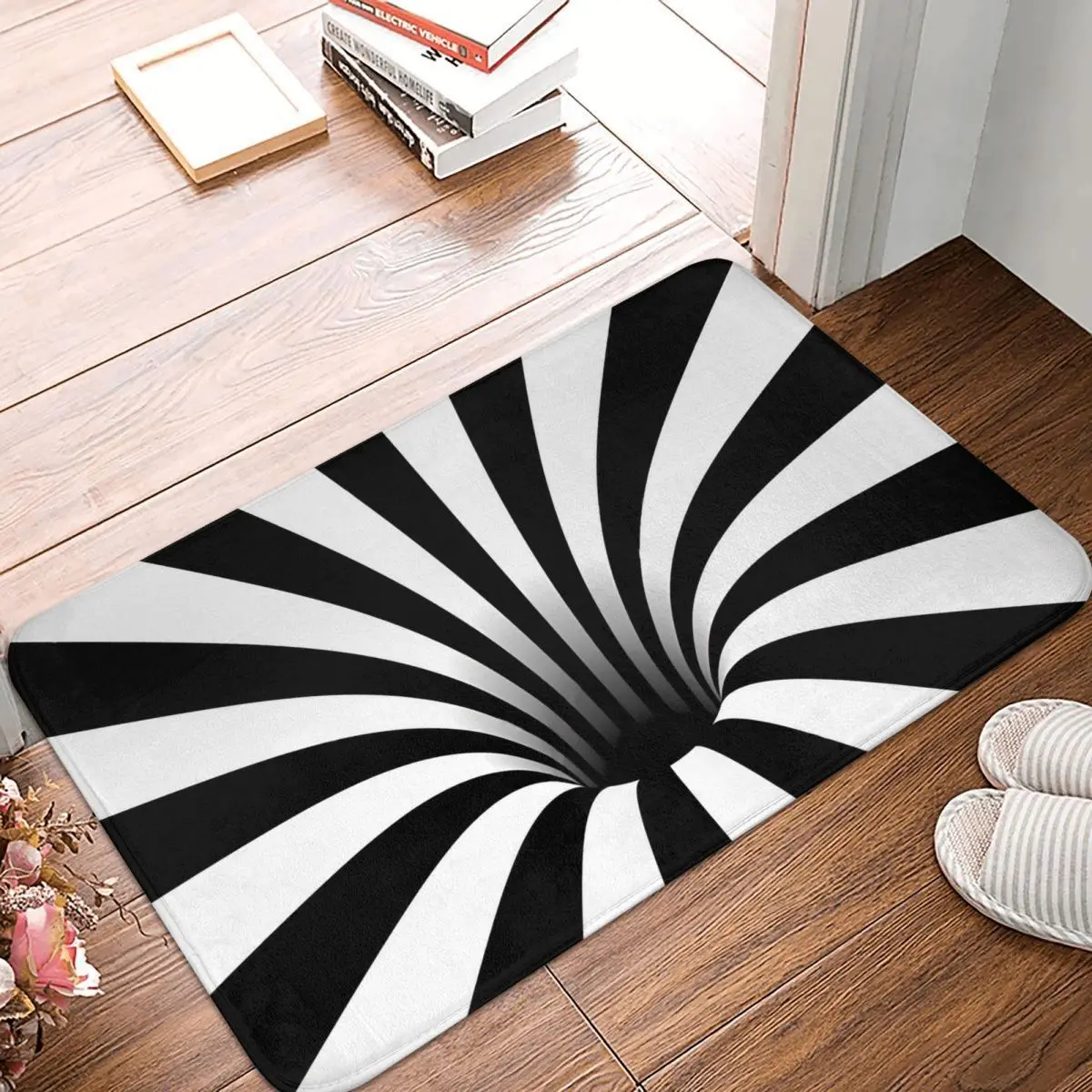 

Optical Illusion Anti-Slip Doormat Kitchen Mat Black Hole Lines Floor Carpet Welcome Rug Indoor Decor