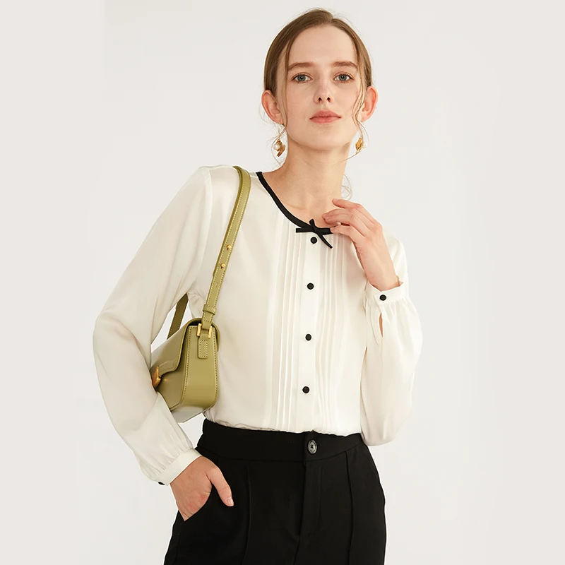 Элегантный Ретро-топ Shuangqiao из тяжелого шелка атласный Топ с длинным рукавом