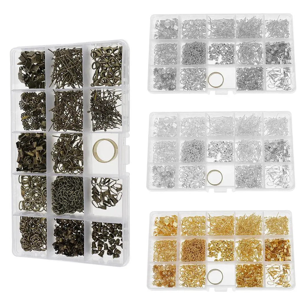 

Jewelry Making Findings Kit Plated Rings/Clasps/Pins/Beads Caps Assorted Set