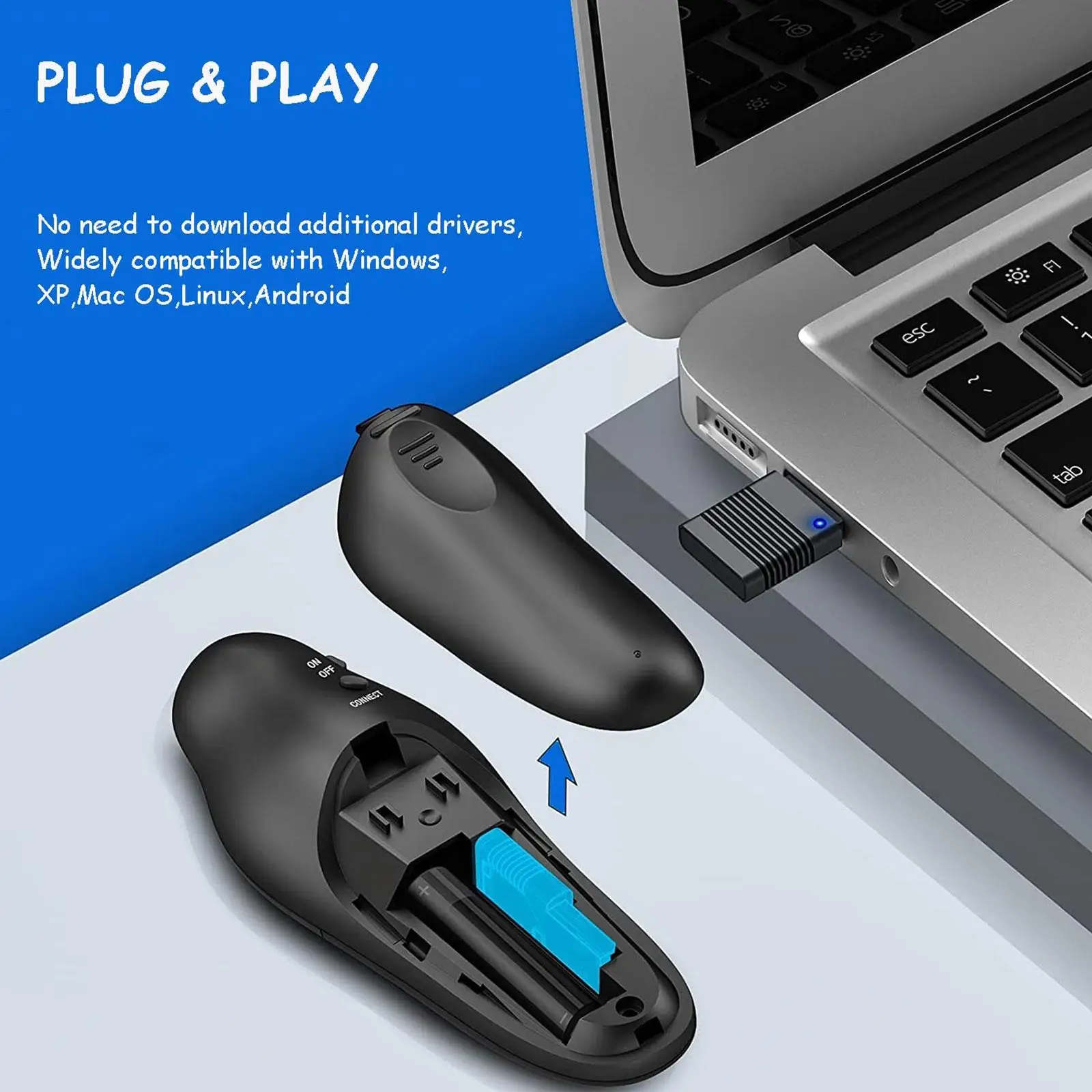 Беспроводной USB-кликер для презентаций PowerPoint с RF-указателем и возможностью перелистывания страниц.