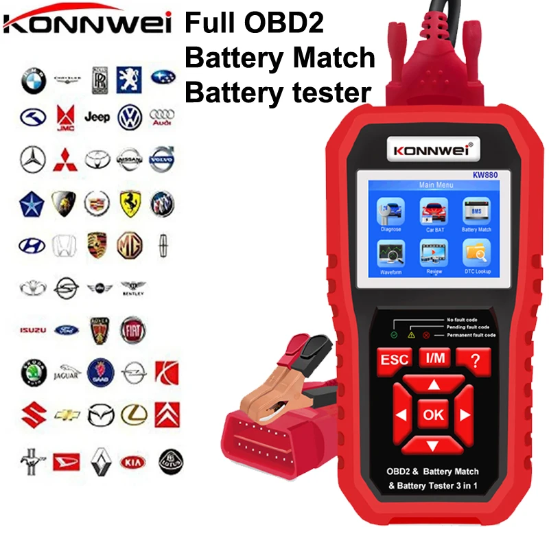 

Professional OBD2 Scanner Diagnostics Tool 6V 12V Car Match Battery Tester Check Engine Code Reader Cranking Charging Test Tools