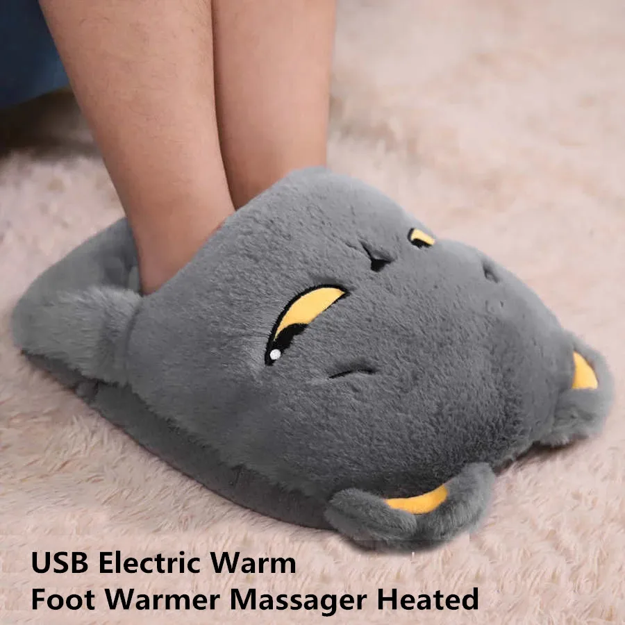 

Cartoon USB Electric Foot Warmer Heating Pad Slippers for Home Travel Office Fashionable Feet Heating Cushion Soft Cute Shoes