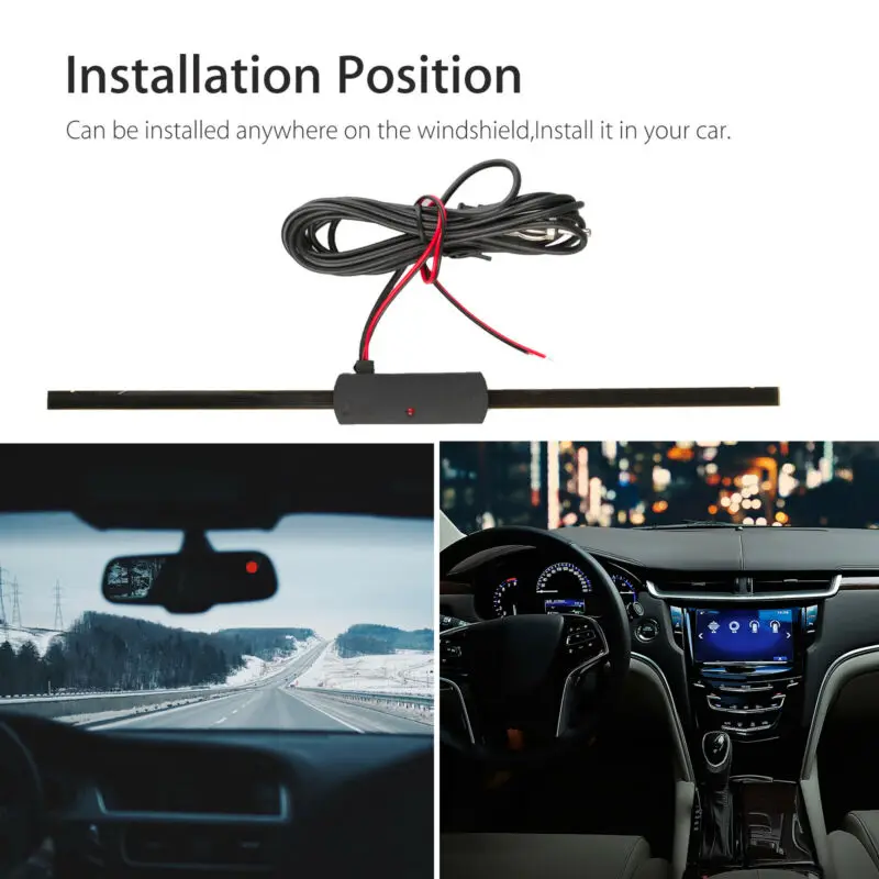 

12V Antenna Amplifier 1pc AM/FM Black Booster Car Radio 7-foot cable Auto