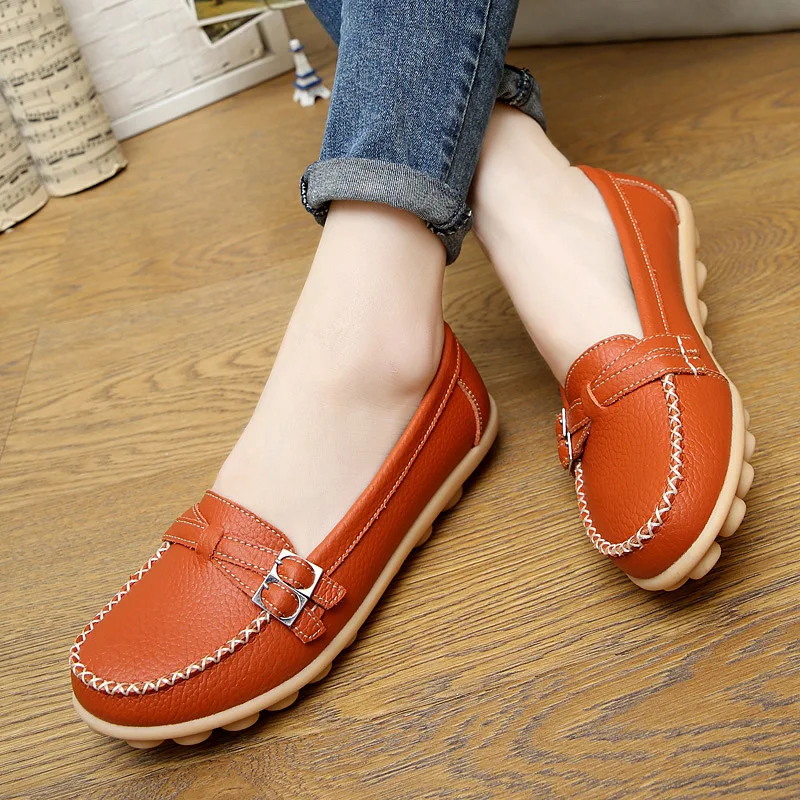 

New Style Genuine Leather Shoes Woman Soft Boat Shoes For Women Flats Shoes Big Size Ladies Loafers Non-Slip Sturdy Sole