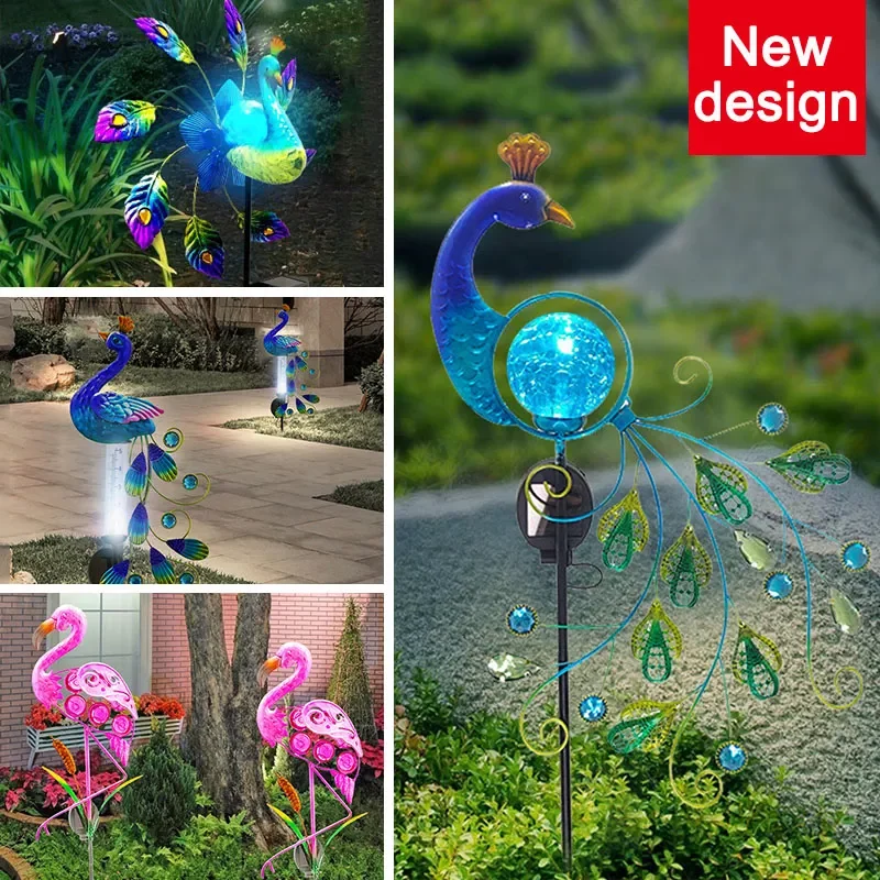 

Peacock Solar Light with Rain Gauge Lawn Lamp Vintage Solar Powered Peacock Shape Greensward Lamp for Decoration