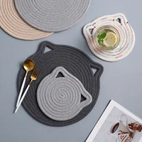 simple can hang cotton rope placemats shooting props placemats insulation pad cat ear shape cat cotton thread pot pad coaster