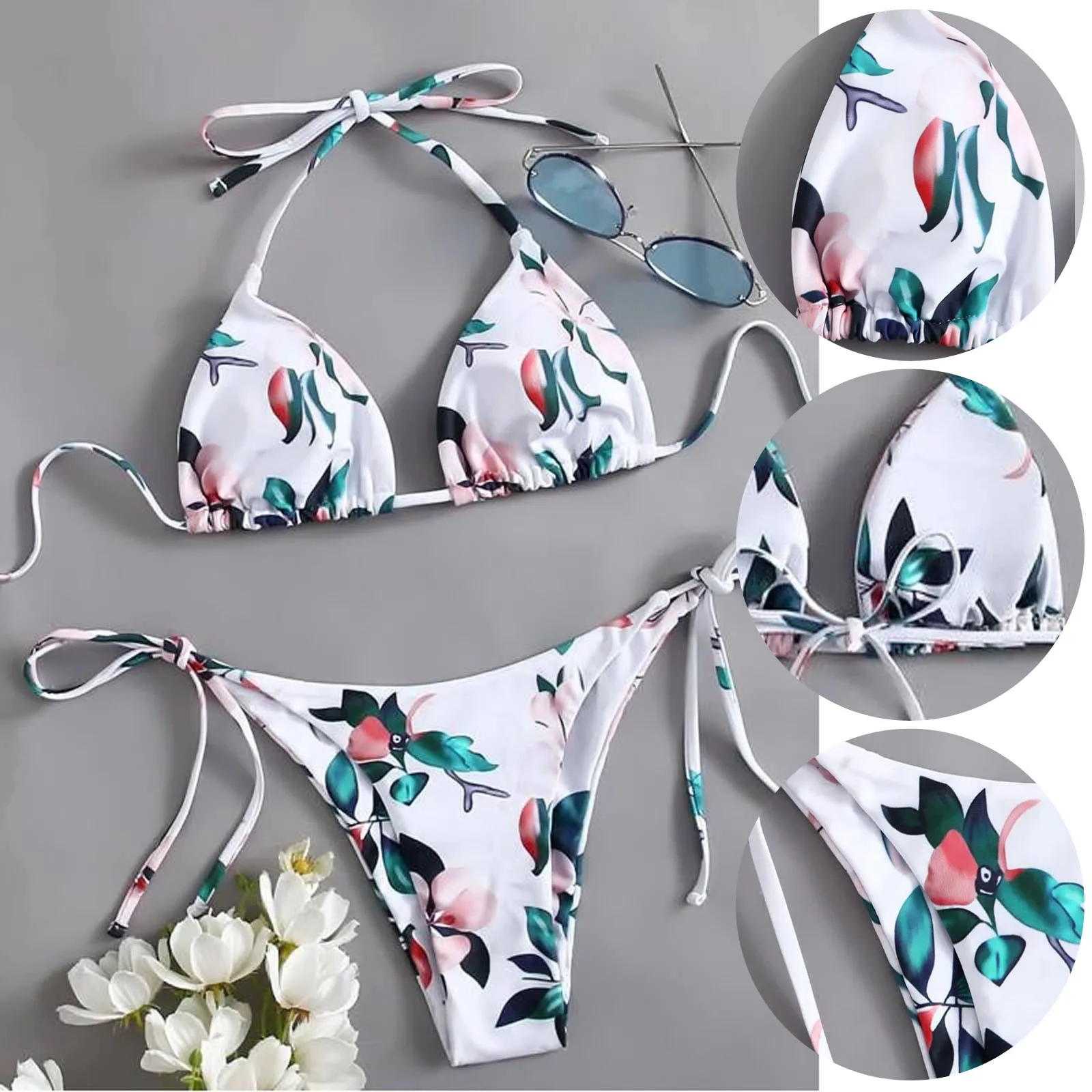 

Ladies Female Sexy Leaf Print Three-point Split Bikini Swimsuit Beach Hawaii High Quality Casual Bikini Sets Купальник Женский