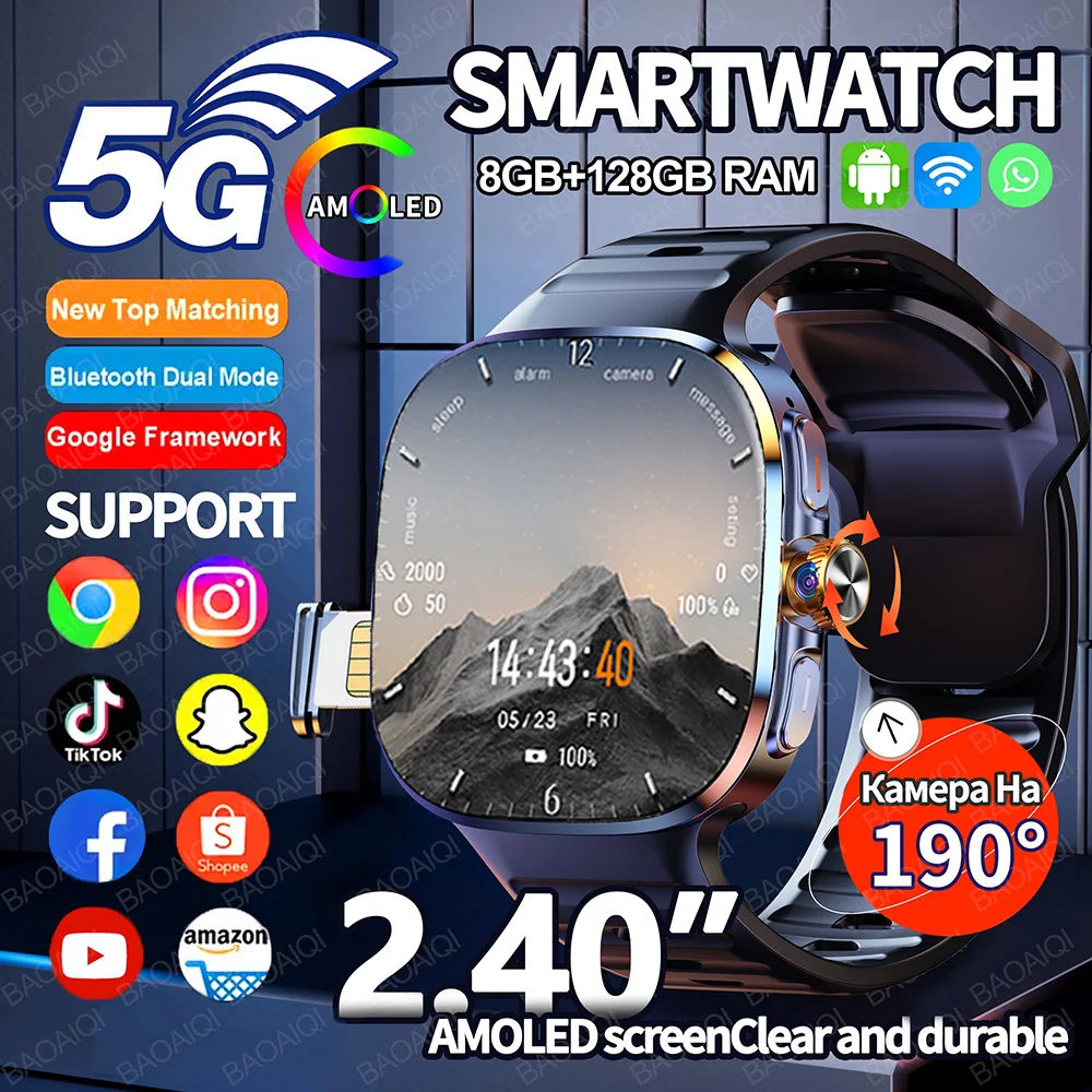 Фото Новые умные часы с поддержкой 5G, 2,40-дюймовый большой экран, HD-видеозвонки, 3 ГБ+32 ГБ оперативной памяти, 2100 мАч, Google Play, Wi-Fi, GPS, поддержка SIM-карты. №3