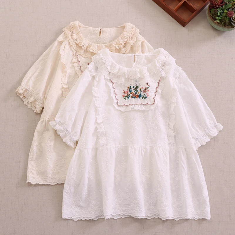 

Summer New Sweet Embroidered Top For Woman Short Sleeve Casual Tops 823-313