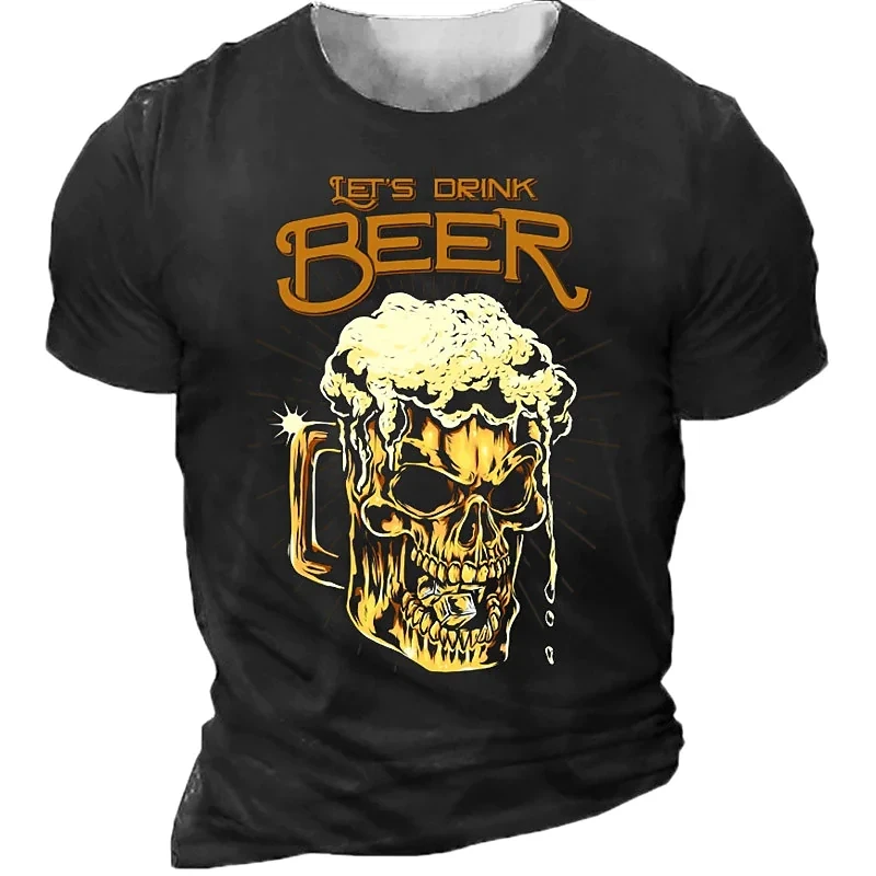 T-shirt manches courtes pour Homme  vêtement Vintage  avec impression de bière  Hip Hop Rock 3d