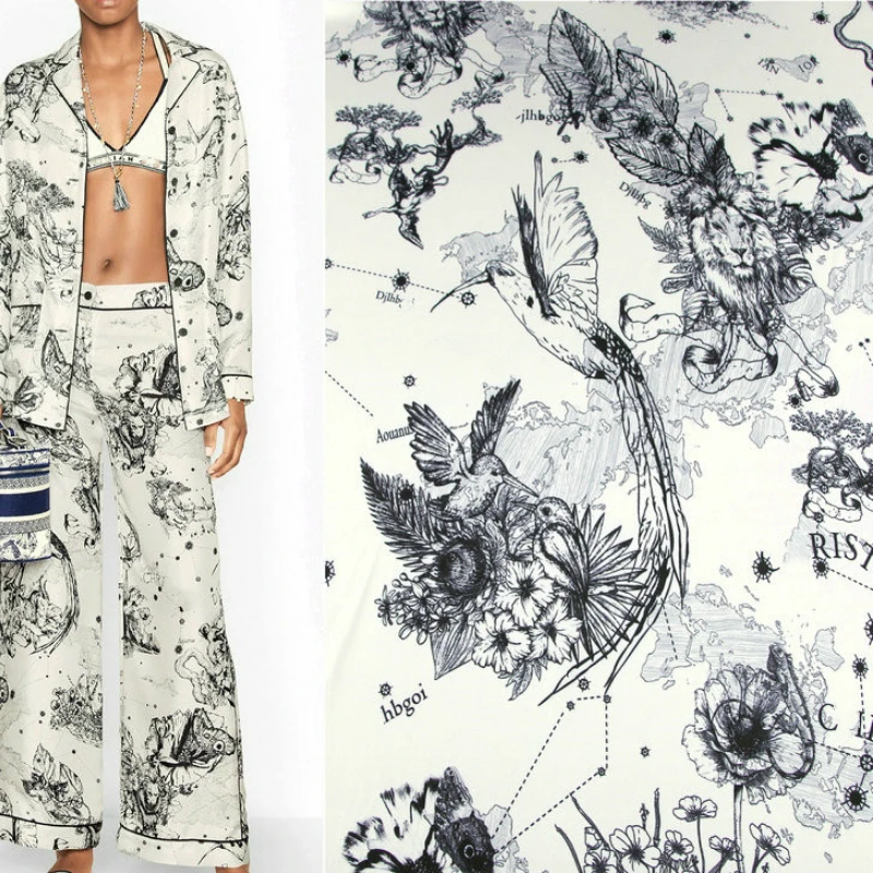 

Эластичная атласная ткань из полиэстера с принтом, роскошный бренд, модный дизайн, платье, широкие брюки, ткань, ткань для платья на метр