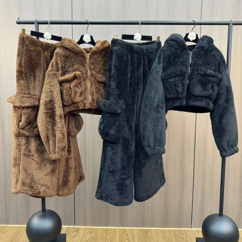 [ZOCI] Новая зимняя плюшевая куртка с капюшоном и длинными рукавами карманами