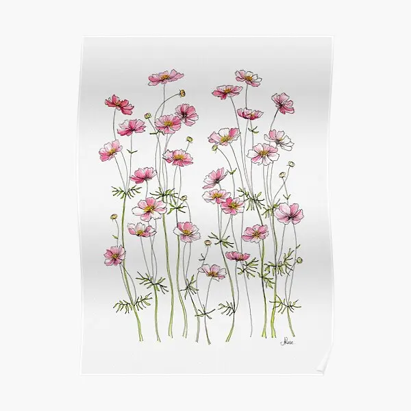 

Постер с розовыми цветами космоса, Забавный Настенный декор, Художественная Современная живопись, домашняя роспись, декор для комнаты, винтажная картина без рамки