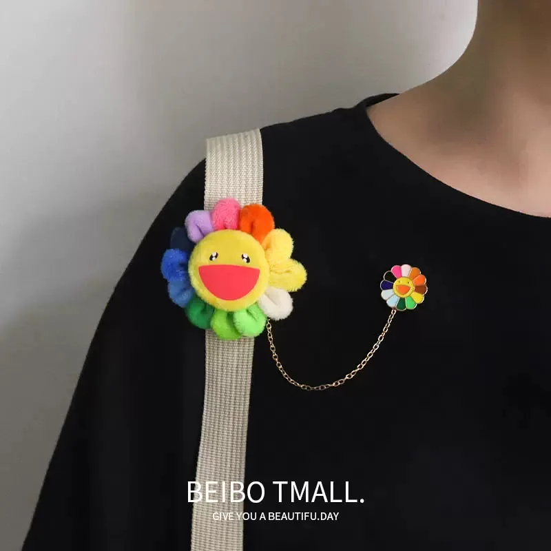 

Colorful Sunflower Brooch Japanese Wang Yibo Same Style Small Flower Pendant Bag Hanging Pin Accessories