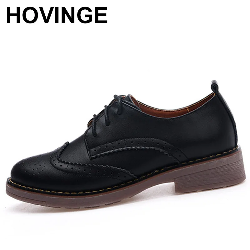 

2023 Natural Cow Leather Brogues Shoes Women British Carved Dress College Flats Black Brown Lace Up Derby Oxfords