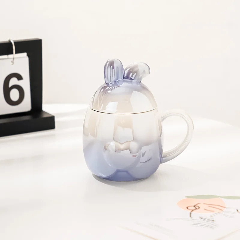 

300ML Artistic Cute Rabbit Ceramic Water Cup Creative Office Home Gift Pair Cup Coffee Cup Mug with Lid Kawaii Cup Ceramic Mug