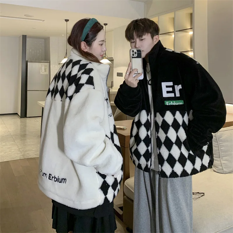 Lovers thickened granular cashmere coat 2022 new lamb wool winter coat port fashion trend men and women's warm cotton clothing