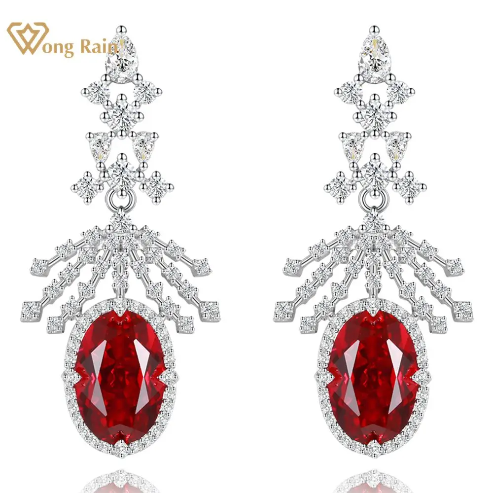 

Wong Rain Vintage 100% 925 Sterling Silver 4 CT VVS 3EX Simulated Moissanite Ruby Gemstone Fine Jewelry Drop Dangle Earrings