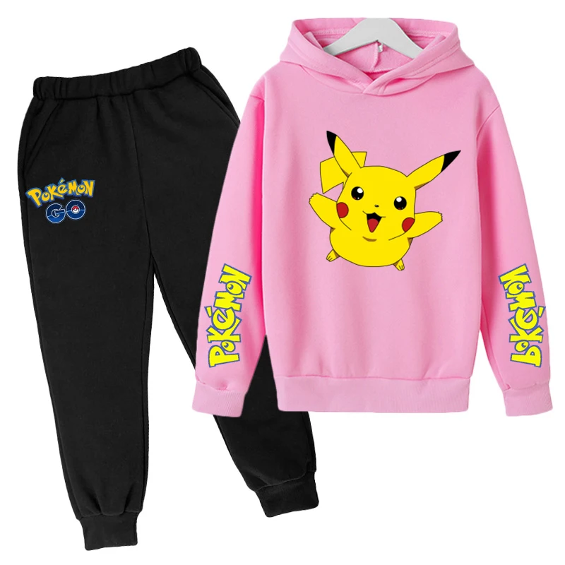 

Pokemon - Pikachu Boys Girls Hoodie Set Cotton Kids Hooded Sportswear Set Pants Boys Clothes 4T~14T