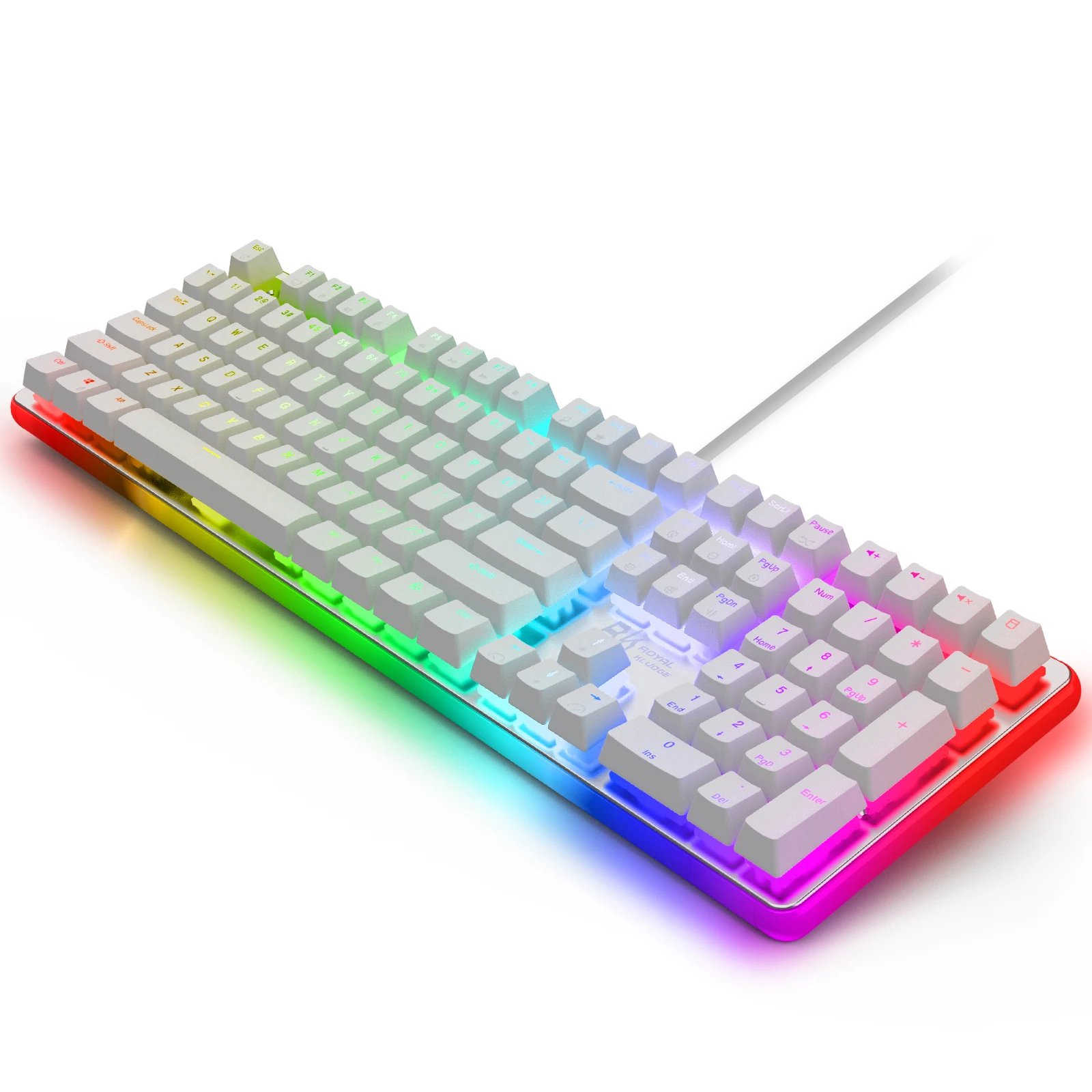 RK918 Wired Mechanical Keyboard, RGB Backlit Gaming Keyboard Large LED Sorrounding Side Lamp, Full Size 108 Keys Pudding Keycap