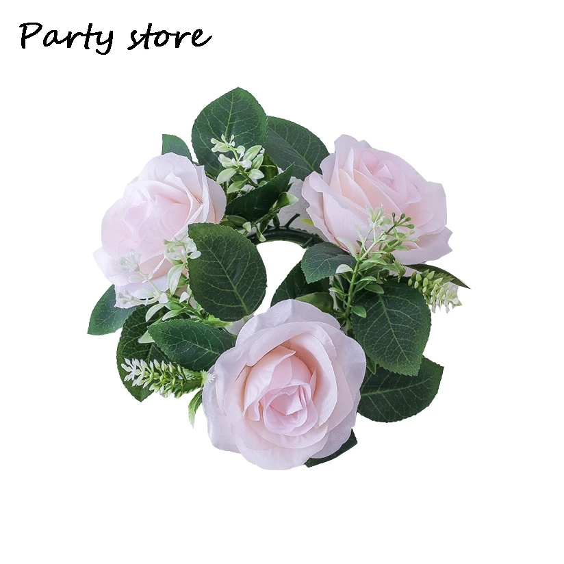 Świecznik bożonarodzeniowy wieniec z różami dekoracja sztuczny kwiat girlanda świecznik wesele wystrój noworoczny ozdoba świąteczna