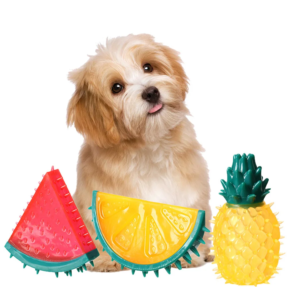 

Fruit Shape Pet Dog Toy Puppy Chewing Grinding Teeth Squeaky Pineapple/Watermelon/Lemon Durable Toy For Interactive Trainning