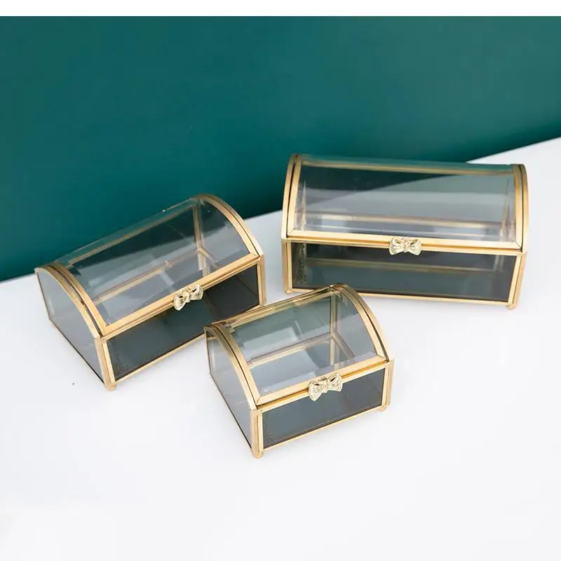 

European Style Luxury Transparent Glass Jewelry Box Jewelry Storage Box Storage Organizer Creative Desktop Jewelry Display Box