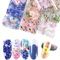 10 pcs rose flowers nail foils tropical leaves colorful nail decals transfer decorations sets for manicuring diy nail sticke