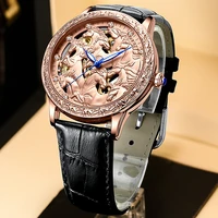 luxury automatic mechanical watch for men horse carving 3d engraved dial luminous waterproof hollow skeleton man gold wristwatch