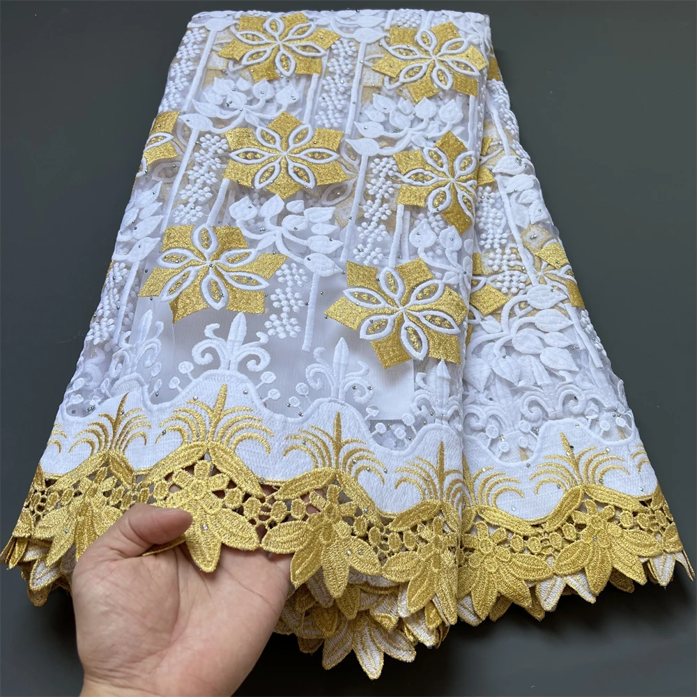 

2023 Высококачественная африканская нигерийская кружевная ткань, вышивка, тюль, чистая свадебная одежда для пошива, французская сетчатая тка...