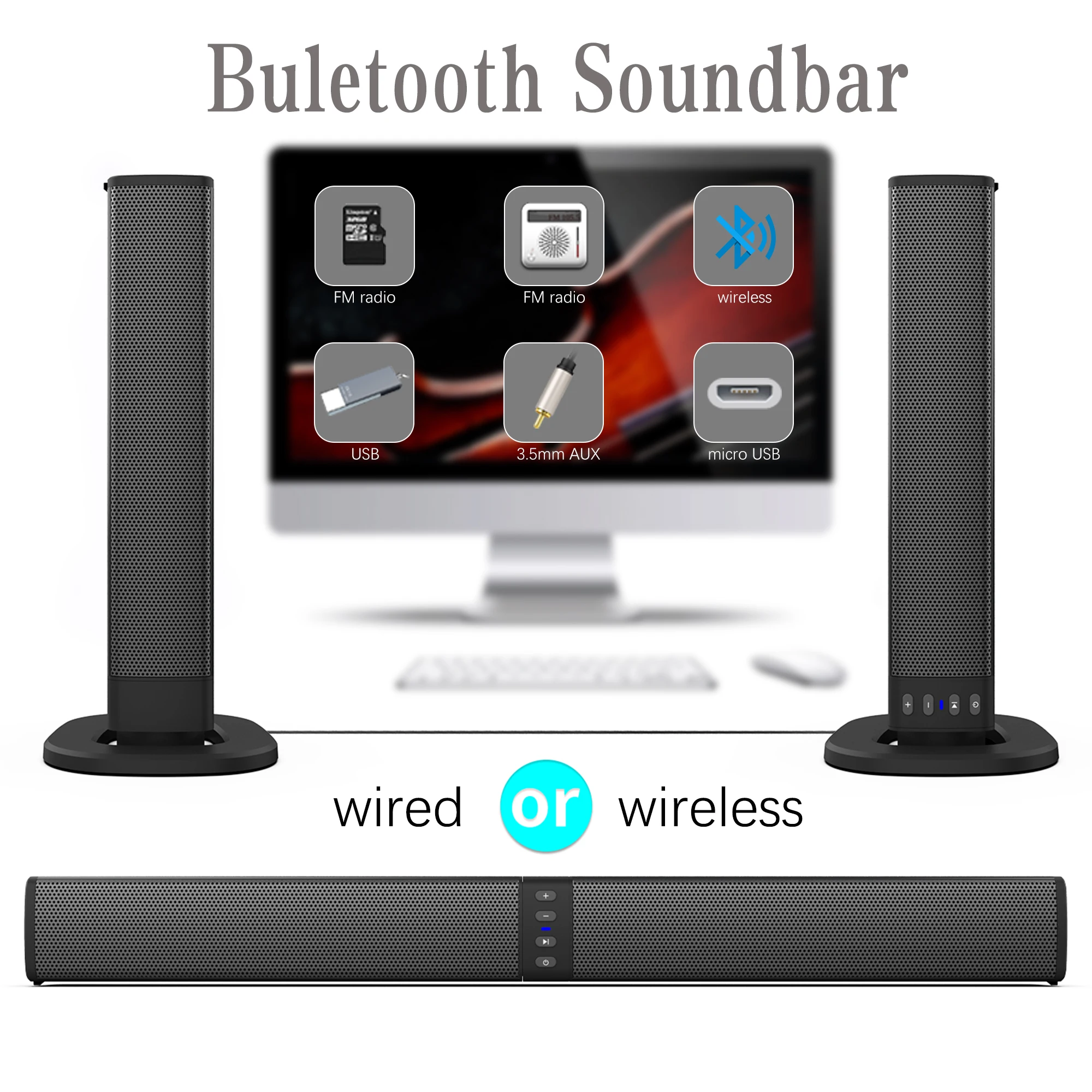 Фото Саундбар BS-36 20W 3D Stereo Bluetooth, портативная съемная колонка для настольного ТВ, беспроводная аудиосистема для домашнего кинотеатра №4