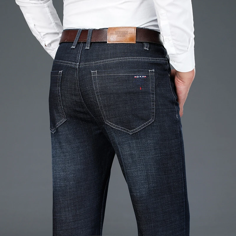 

2023 Autumn New Business Jeans Men Classic Style Dark Blue Cotton Stretch Denim Pants Male Straight Brand Trousers