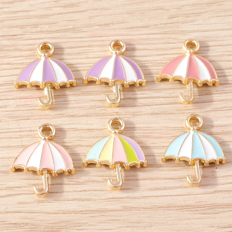 

10pcs 15x19mm Cute Colorful Enamel Umbrella Charms for Jewelry Making Earrings Pendants Necklaces DIY Bracelets Crafts Supplies