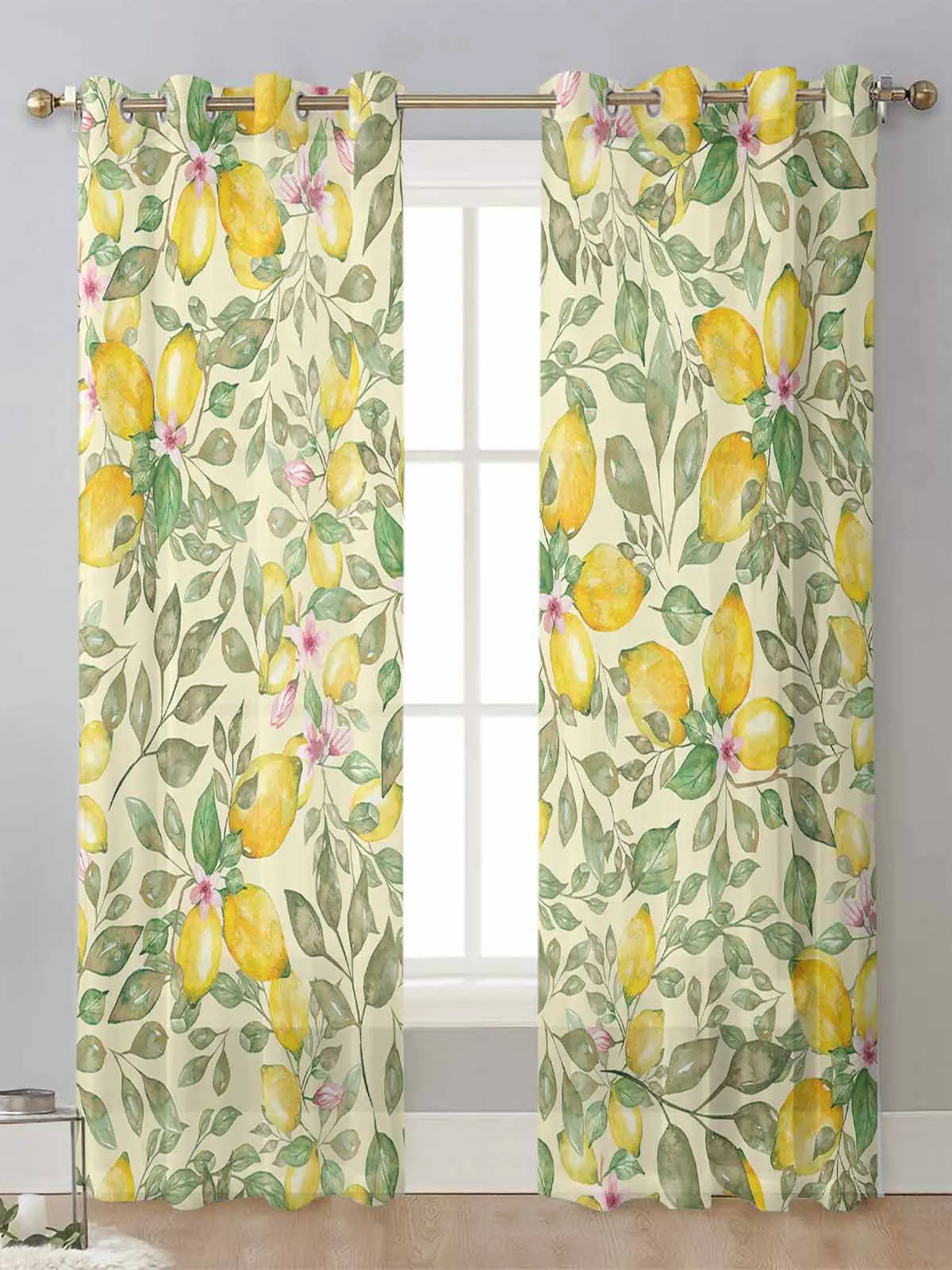 

Watercolor Lemon Pink Flower Sheer Curtains For Living Room Window Transparent Voile Tulle Curtain Cortinas Drapes Home Decor