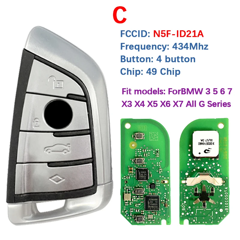

CN006133 Оригинальный смарт-брелок без ключа Go N5F-ID21A IC: 3248A-ID21A 434 МГц 49 чипов для BMW 3 5 6 7 X3 X4 X5 X6 X7 All G Series