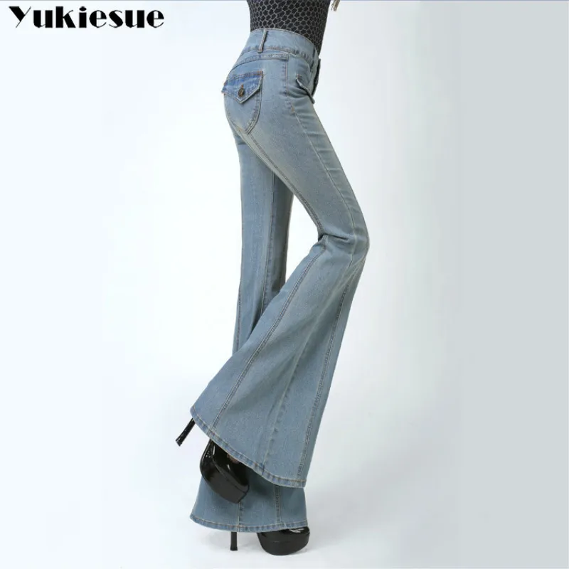 

woman's Flared Jeans with High Waist for women Elegant Retro Style Bell Bottom Skinny Denim Pants Female Sexy Wide Leg Jeans