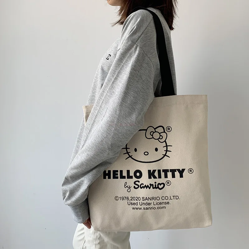 

Sanrio Hello Kitty Girl's Bags Shoulder Bags Casual Large Capacity Shopper Canvas Letter Fashion Birthday New Kt Zipper Handbags